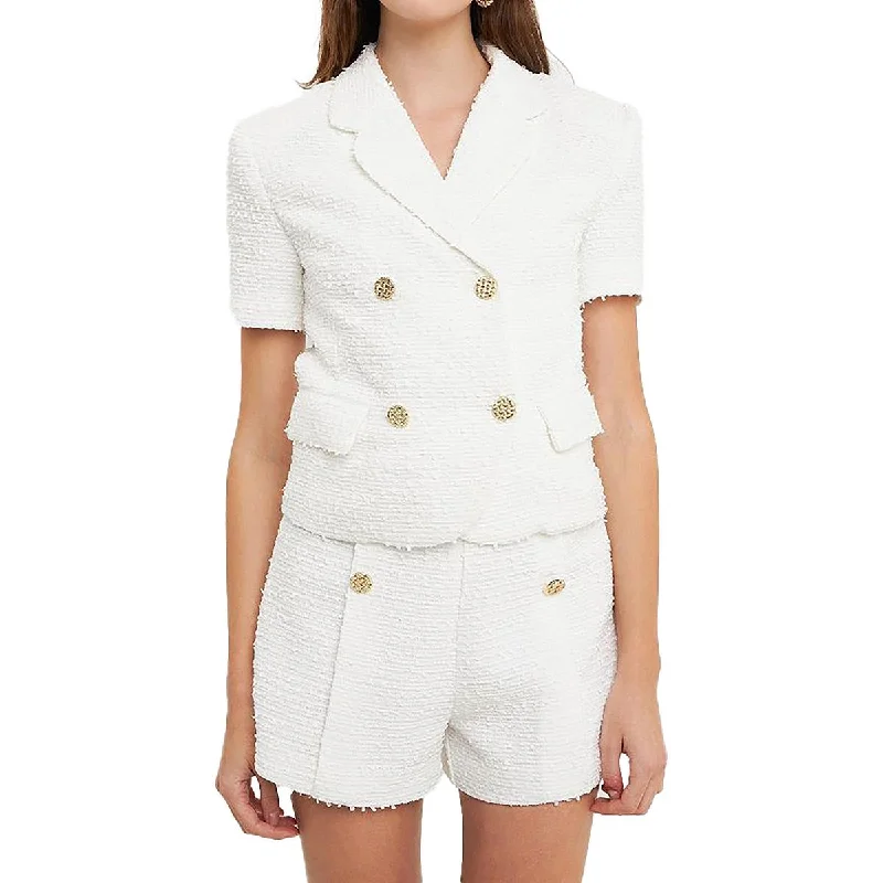 Trend Leading Collection Womens Textured Short Sleeve Double-Breasted Blazer