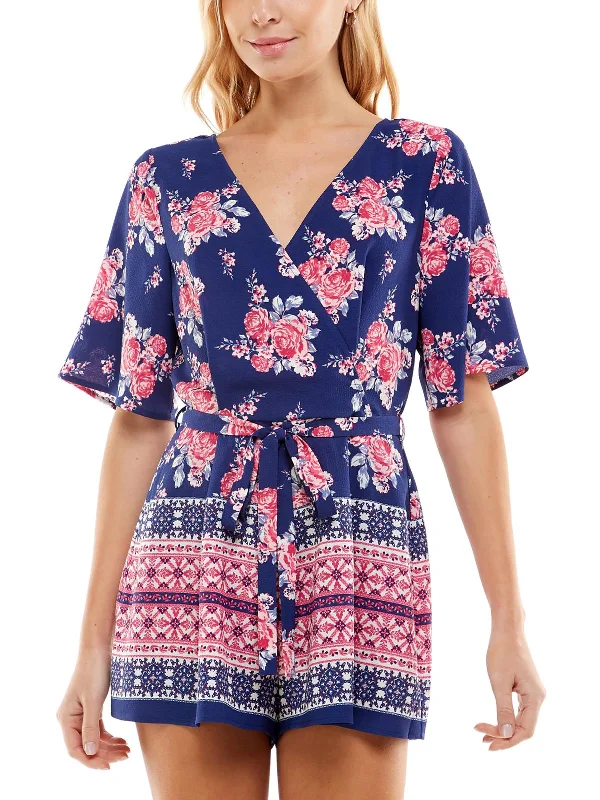 Fashion Frontiers Juniors Womens Crepe Printed Romper