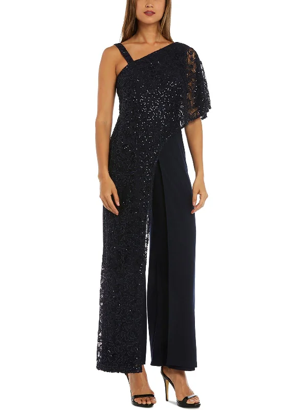 Fashion Forward, Function First Womens Lace Overlay Sequined Jumpsuit