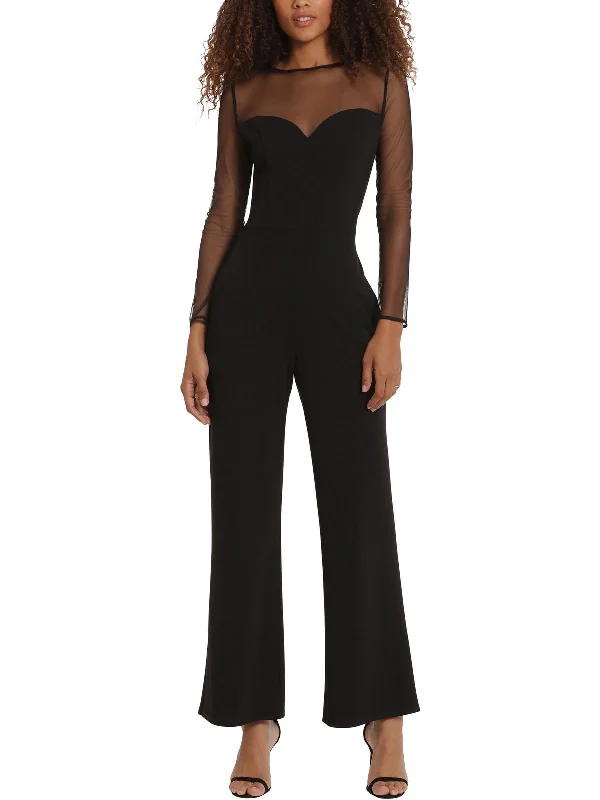 All Season Fashion Collection Womens Mesh Inset Wide Leg Jumpsuit