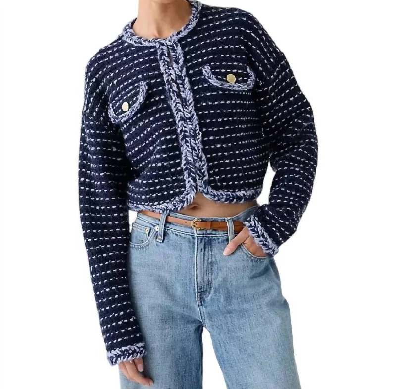 Elevate Your Wardrobe Cropped Lady Jacket In Marled Yarn In Navy