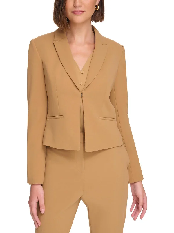 Crazy Discounts, Hurry Up Petites Womens Collar Crepe Open-Front Blazer