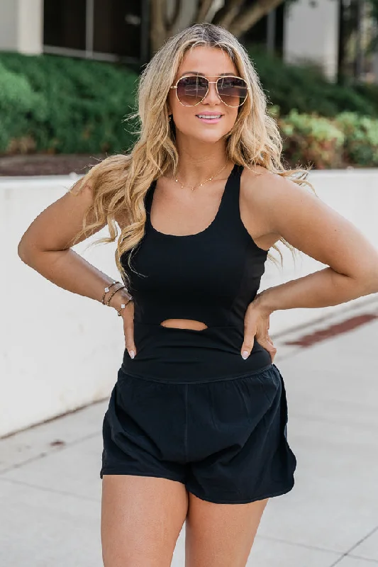 Innovate Your Wardrobe You're Thriving Black Active Keyhole Romper FINAL SALE