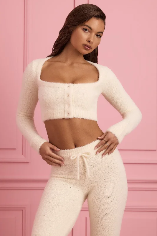 Dive Into Trendy Styles Fluffy Knit Cropped Cardigan in Ivory