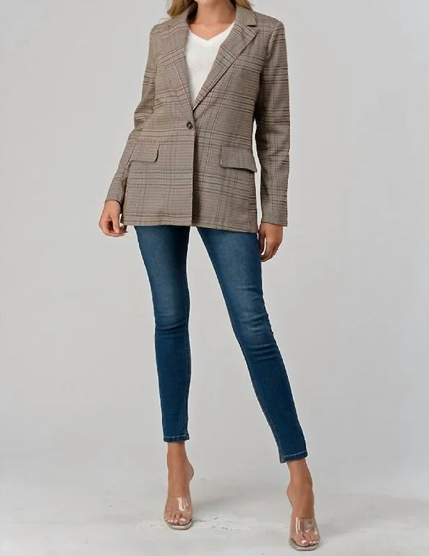 Seasonal Fashion Classic Plaid Blazer In Multi Brown