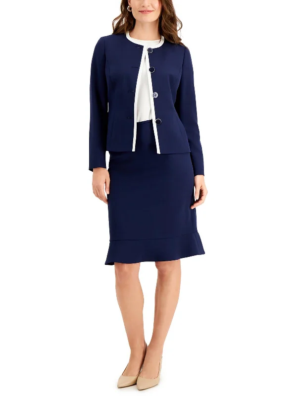 Eco Friendly Fashion Sale Petites Womens Contrast Trim Business Collarless Blazer