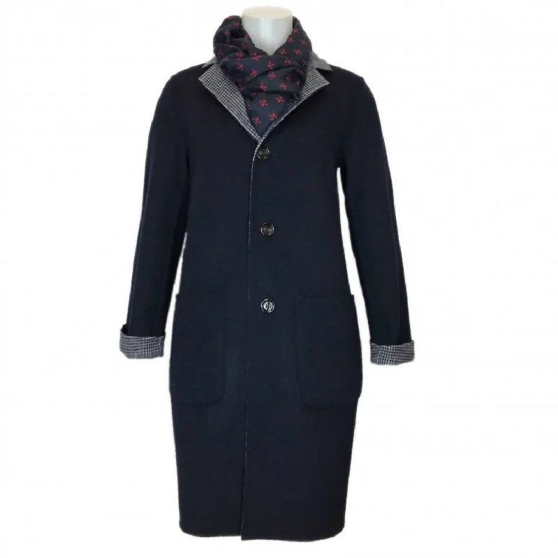 Popular Collection Women's Alima Reversible Wool Coat In Navy/plaid