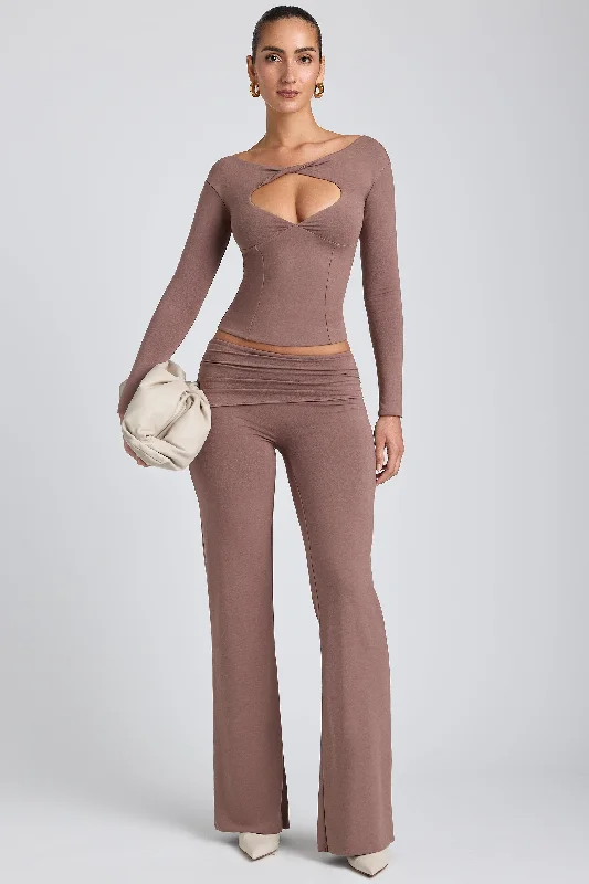 Timeless Elegant Modal Mid-Rise Straight-Leg Trousers in Taupe