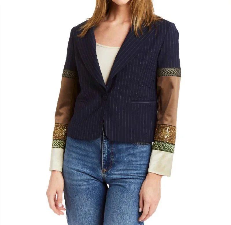 Fashion Forward Blossom Blazer In Moroccan  Stripe Navy