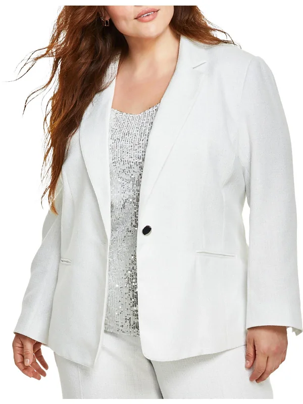 Limited Stock Plus Womens Metallic Suit Separate One-Button Blazer