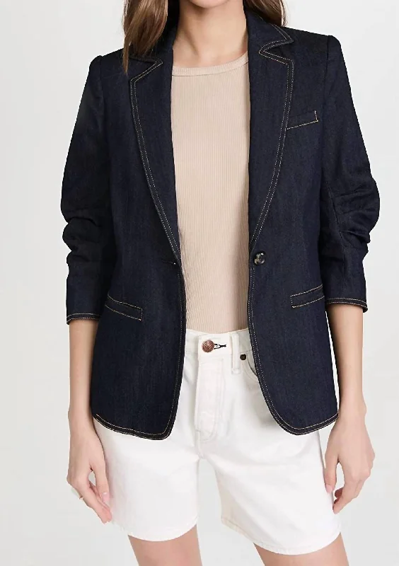 Don't Miss Out Women Khloe Single Button Stylish Sleeve Denim Blazer In Indigo