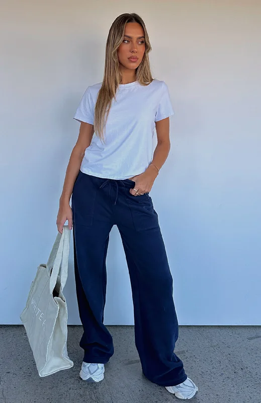 Summer Fashion You'd Love It Here Wide Leg Sweatpants Navy