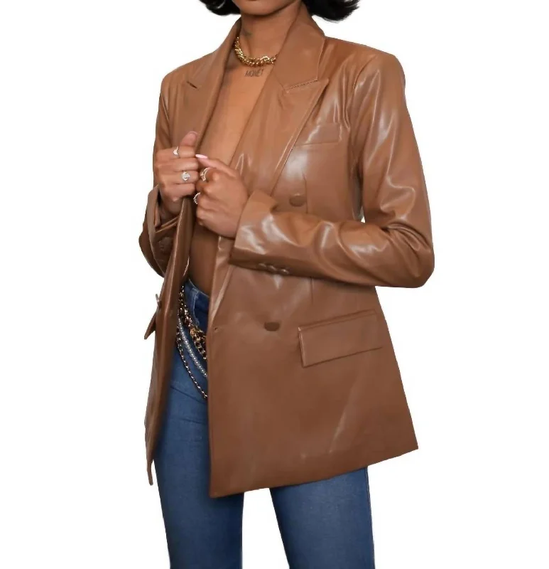 Budget Friendly Fashion Tailored Double Breasted Blazer In Toffee