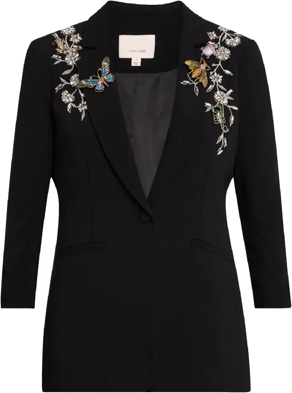 Feminine Soft - Hued Look Cinq a Sept Women's Diamond Vines Khloe Blazer, Black/Silver