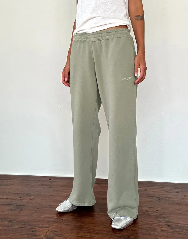 Hot Trends Loose Jogger in London Fog with Ivory 'MOTEL' Embroidery