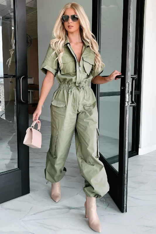 Designer Wear On Sale Problem Free Utility Jumpsuit (Olive)