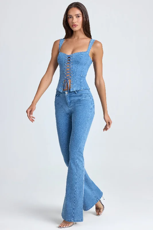 Limited Time Offer Mid-Rise Flared Jeans in Mid Blue Stonewash