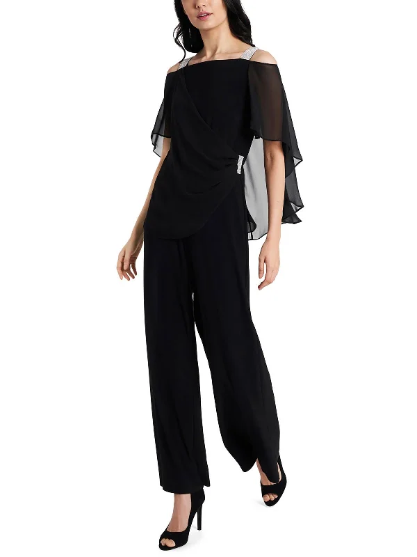 Gorgeous Glamour Collection Womens Embellished Side-Drapey Jumpsuit