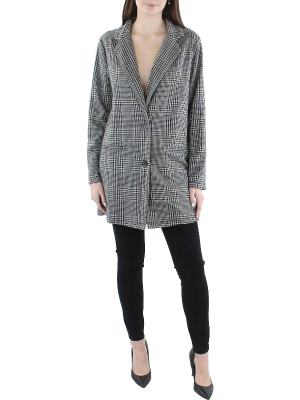 Final Sale Juniors Womens Woven Plaid Two-Button Blazer