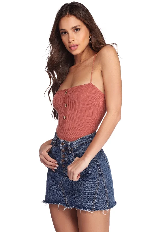 Elegant Styles Button Up Knit Bodysuit