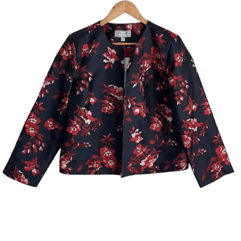 Casual Chic Women's Floral Short Blazer Jacket In Black And White