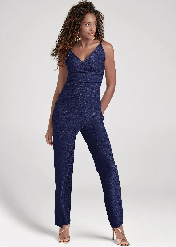 Bold Patterns Sparkle Overlay Jumpsuit - Navy