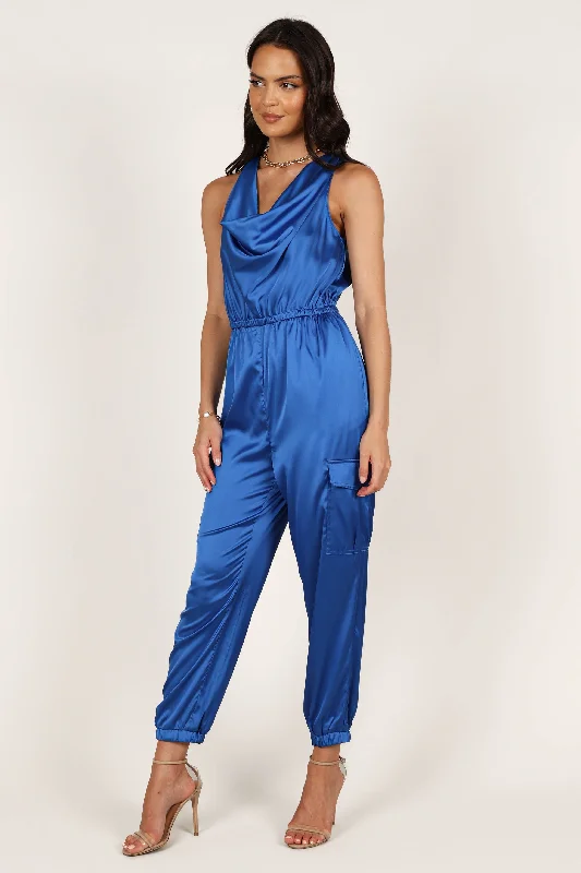 Unleash Your Trend Driven Style Jacinta Cowl Neck Jumpsuit - French Blue