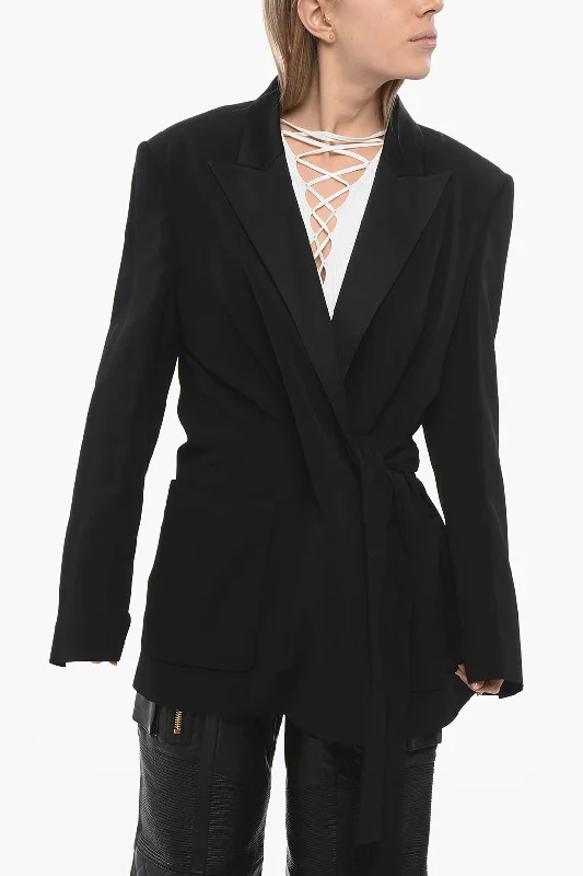 Evening Elegance Balmain Satin Lapel Wrap Blazer