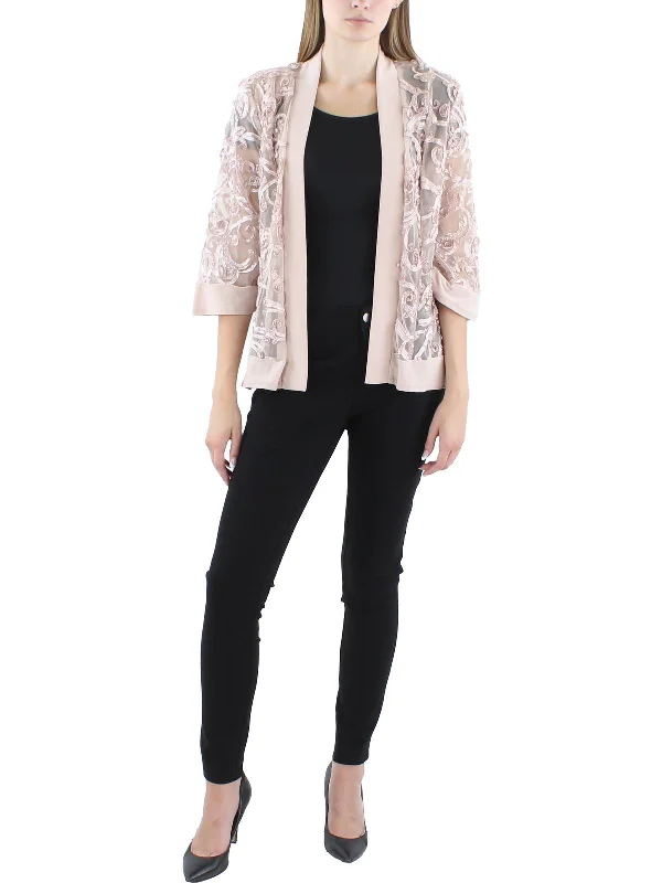 Essentials On Sale Petites Womens Soutache Open Front Collarless Blazer