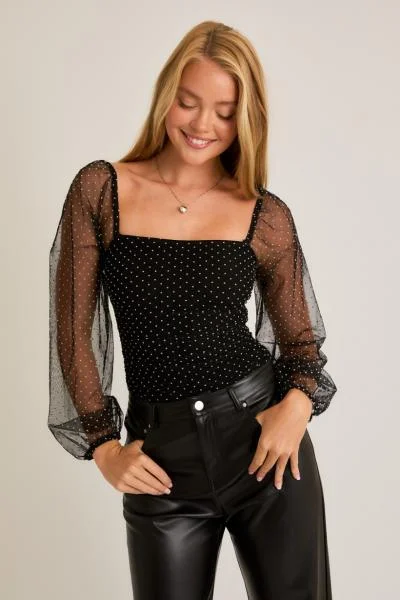 Sophisticated Fashion Naiya Polka Dot Mesh Bodysuit