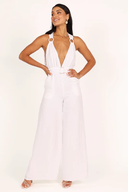 Trend Forward Women's Wear Imani Belted Jumpsuit - White