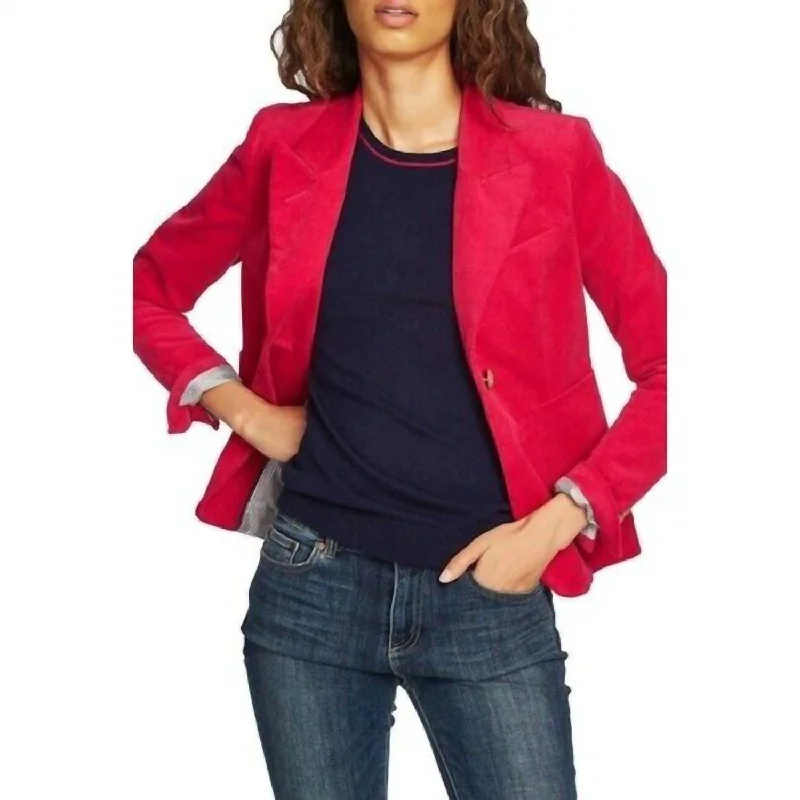 Elegant Contour Corduroy Gold Buttons Crop Blazer In Pink