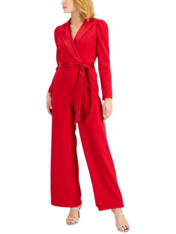 Trend Setting Wardrobe Womens Notched-Collar Belted Jumpsuit