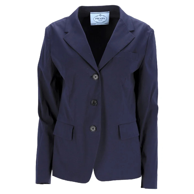 Fast Fashion Favorites Prada Single-Breasted Blazer in Navy Blue Cotton