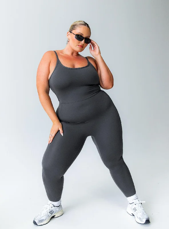 Limited Time Deal Go Getter Activewear Jumpsuit Grey Curve