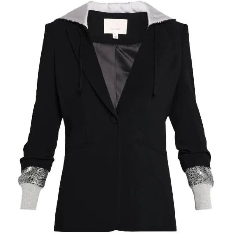 Coastal Beach - Inspired Style Cinq a Sept Women's Sequin Hooded Blazer, Black/Silver