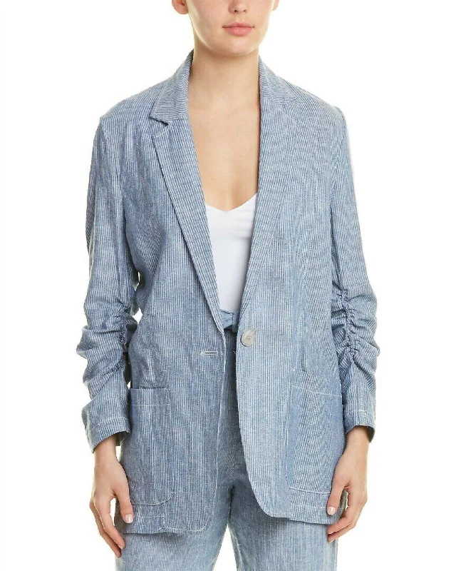 Big Savings On Rustic Countryside Styles Striped Linen Blend One-Button Blazer In Blue