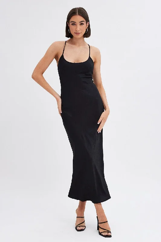 Season Transition Versatile Wear Clearance Black Maxi Dress Sleeveless