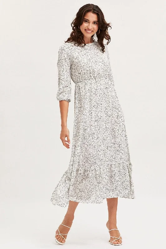 Summer Essentials Geo Print Dress Long Sleeve Midi