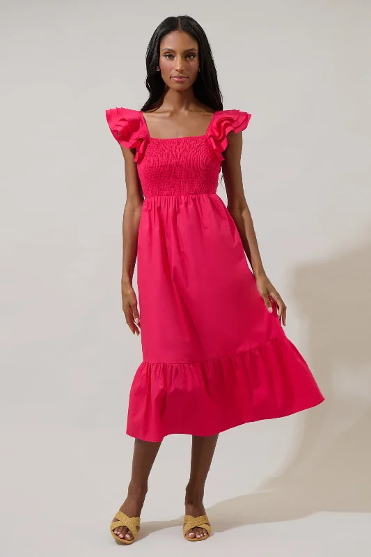 Elevate Your Wardrobe Girona Smocked Ruffle Midi Dress