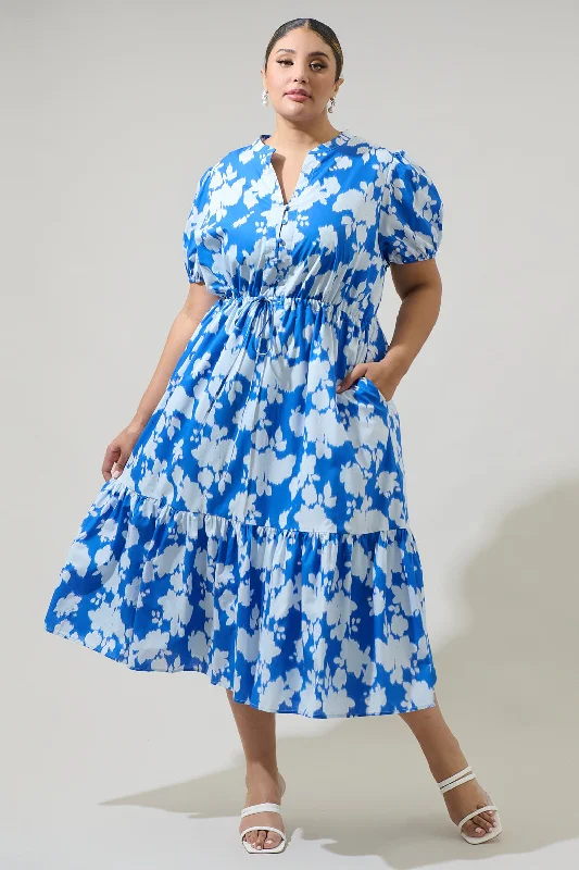 Exquisite Craftsmanship Grafton Floral Ticking Floral Waist Tie Midi Dress Curve