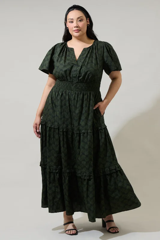 Chic Style, Always In Vogue Haslet Floral Palmer Poplin Tiered Maxi Dress Curve