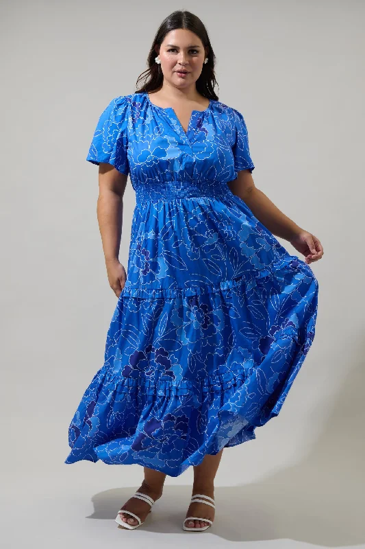 Effortless Everyday Wear Maris Floral Palmer Poplin Tiered Maxi Dress Curve