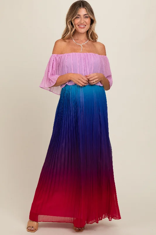 Style Breakthroughs Multicolor Off Shoulder Pleated Maternity Maxi Dress