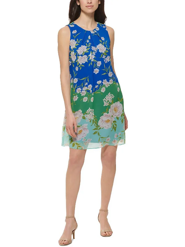 Seasonal Trend Petites Womens Floral Mini Shift Dress