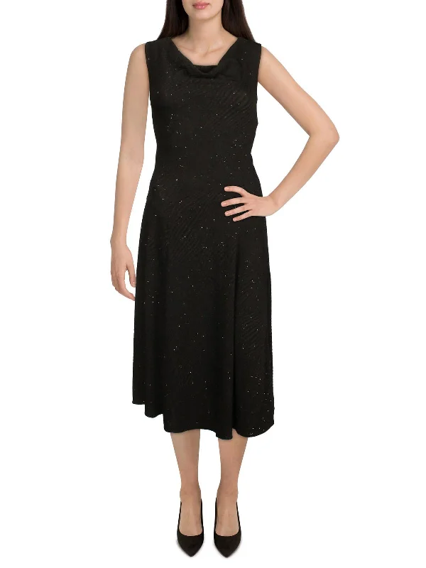 Casual Chic Petites Womens Glitter Midi Cocktail and Party Dress