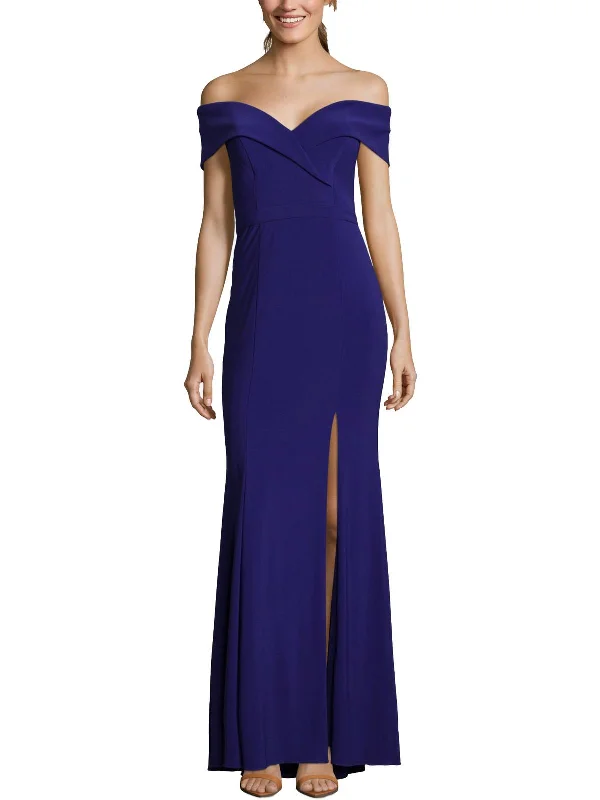 Elegant Style Petites Womens Sweetheart Off-The-Shoulder Evening Dress