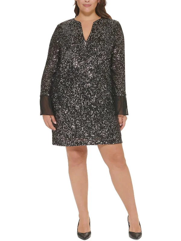 Fashion For Every Occasion Plus Womens Sequined Mini Sheath Dress