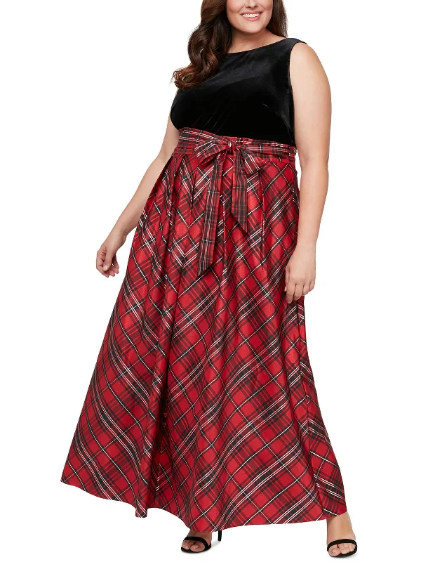 Limited Time Offer Plus Womens Velvet Plaid Maxi Dress