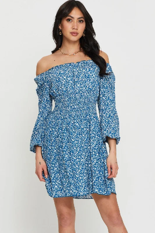 Evening Looks Print Mini Dress Off Shoulder